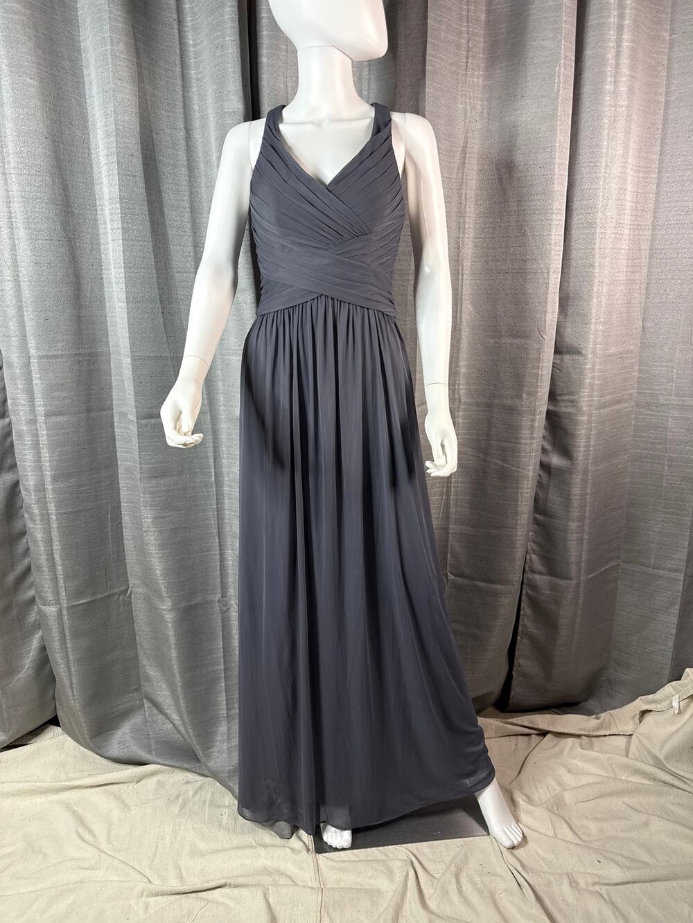 Y2K Pewter Grey Evening Gown by David’s Bridal Sz 4